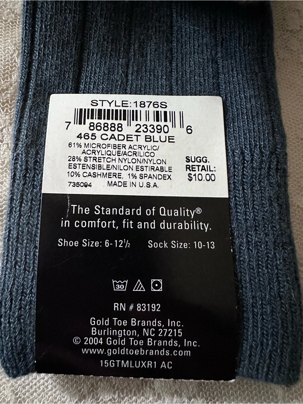 GOLD TOE Cashmere Socks - Sock Size 10/13 Shoe Size 6-12 1/2